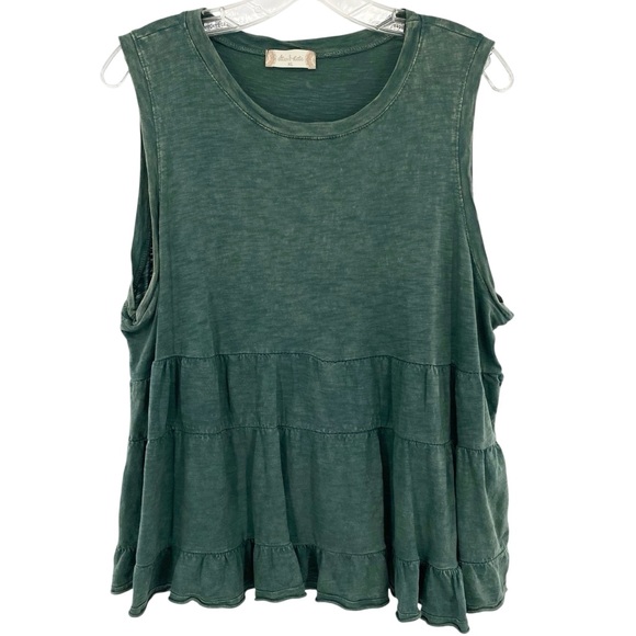 Altar’d State Green Mineral Wash Ruffle Tank Top - Picture 1 of 9